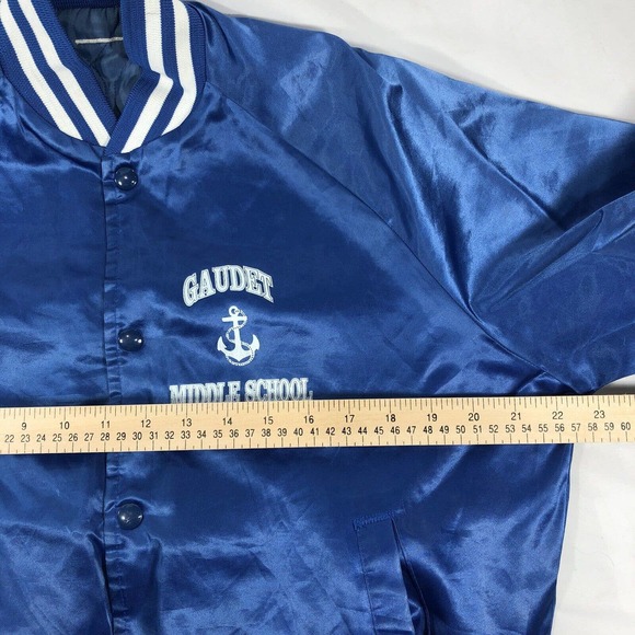 VTG GAUDET MIDDLE SCHOOL MIDDLETON VARSITY JACKET YOUTH MEDIUM SNAP BUTTON BLUE - Picture 15 of 16